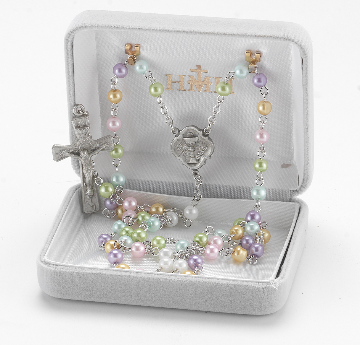 HMH Religious MultiColor Bead New England Pewter Rosary