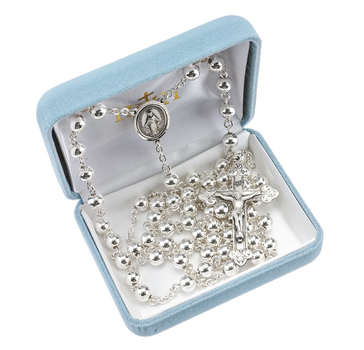 HMH Religious High Polished Round Sterling Silver 7mm Beads Prayer Rosary