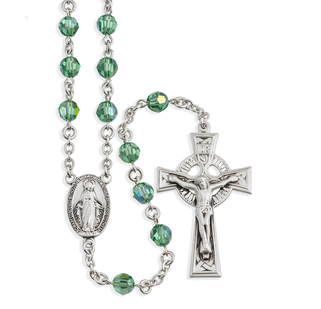 HMH Religious Irish Celtic Sterling 6mm Erinite Green Crystal Rosary