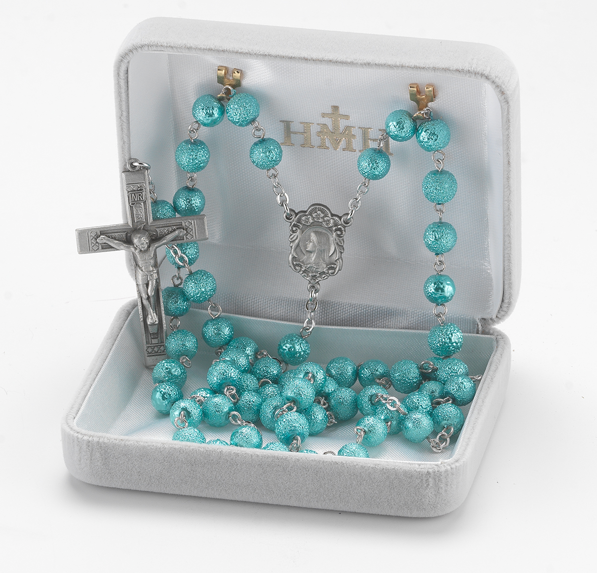 HMH Religious Aqua Lava Bead New England Pewter Rosary