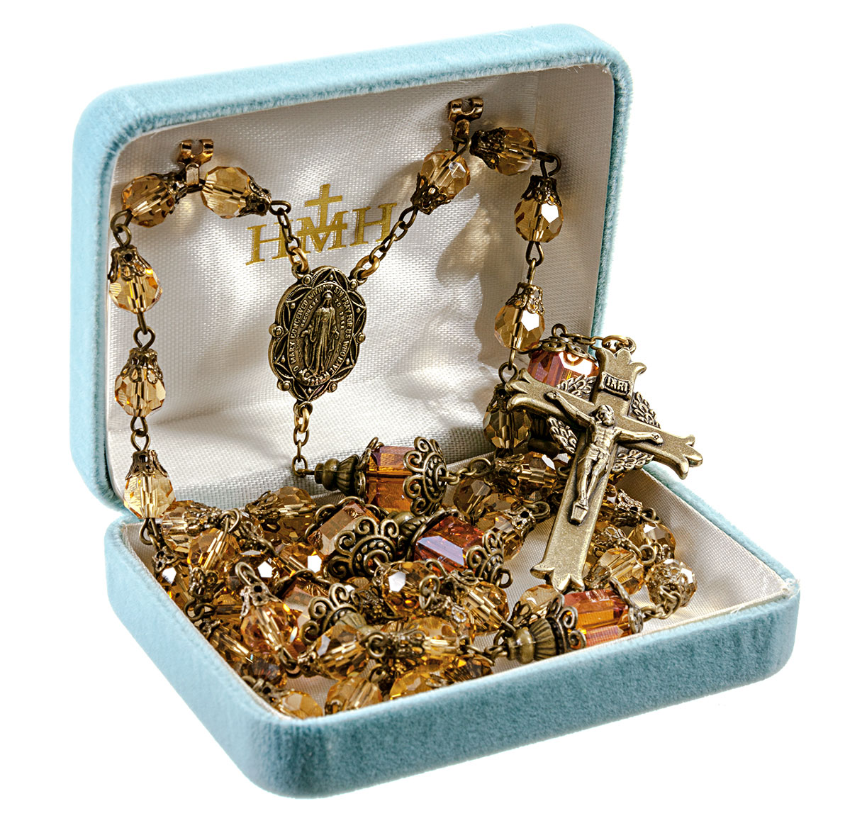 HMH Religious Mary Yellow Crystal Tear Drop Rosary