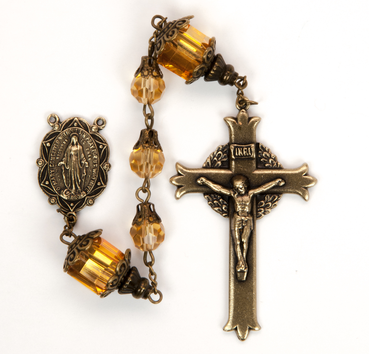 HMH Religious Mary Yellow Crystal Tear Drop Rosary