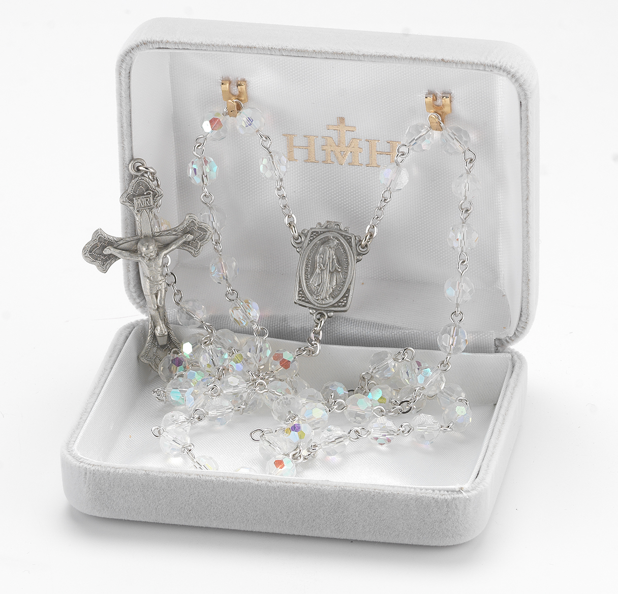 HMH Religious Mary Tin Cut Crystal New England Pewter Rosary