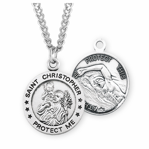 HMH Religious St Christopher Round Swimming Sports Saint Medal Necklace