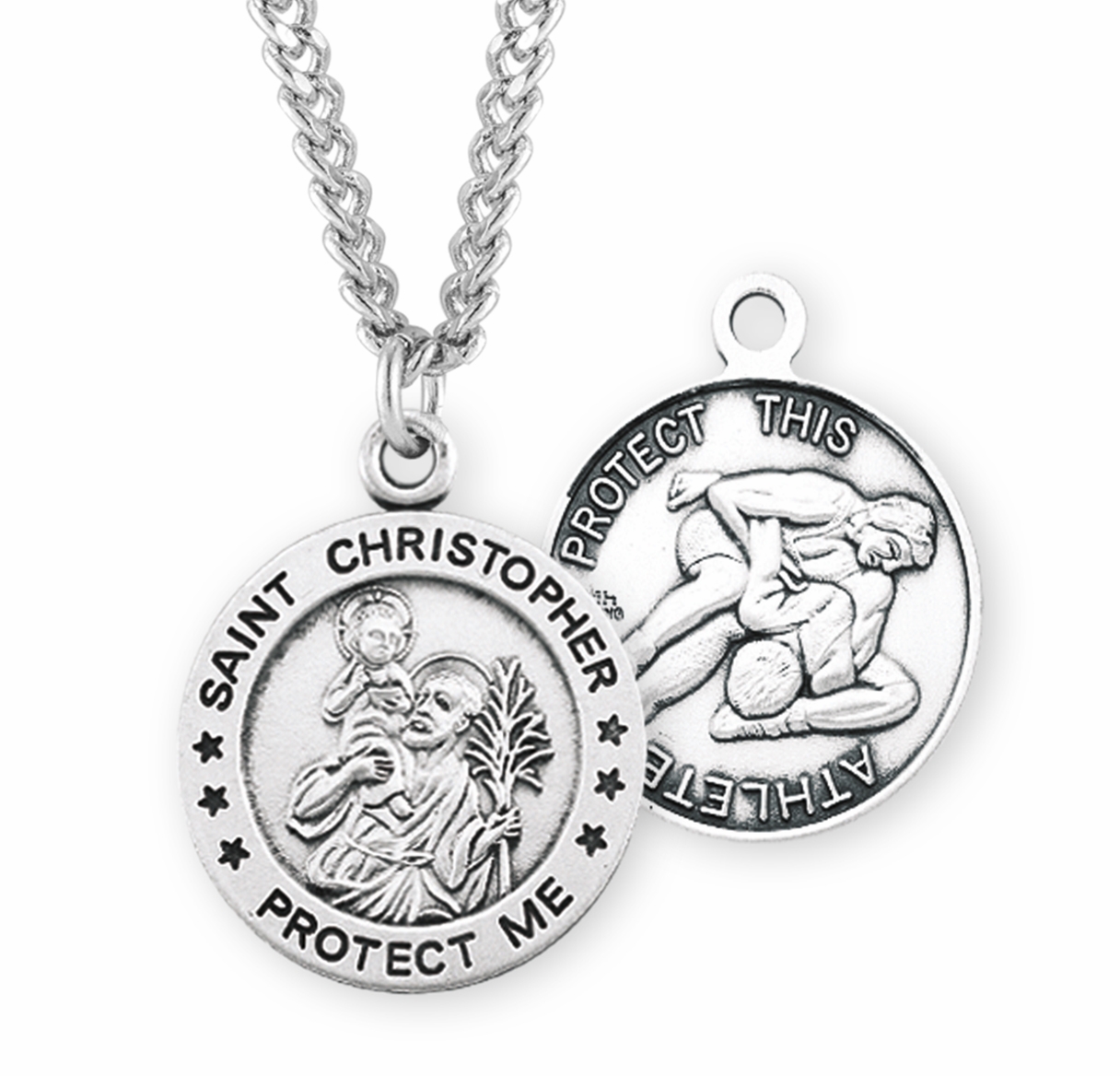 HMH Religious St Christopher Round Wrestling Sports Saint Medal Necklace