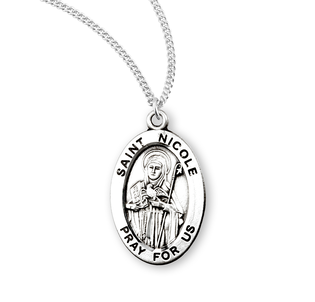 HMH Religious St Nicole Catholic Sterling Silver Medal Necklace