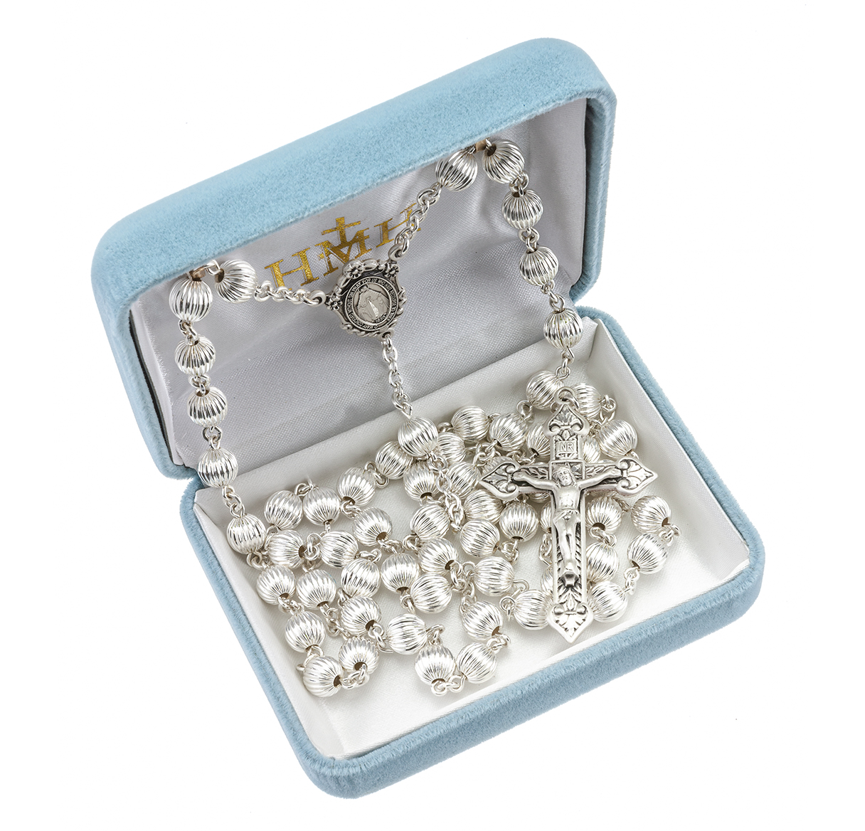 HMH Religious Sterling Silver 6mm Corrugated Round Bead Rosary