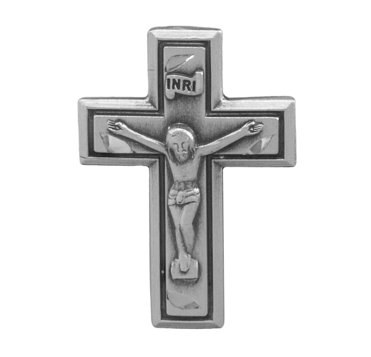 HMH Religious Wide Crucifix Sterling Lapel Pin w/Deluxe Screw