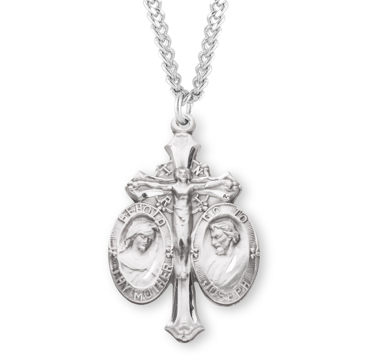 JesusMaryJoseph Sterling Silver Crucifix JMJ Cross Medal Necklace by