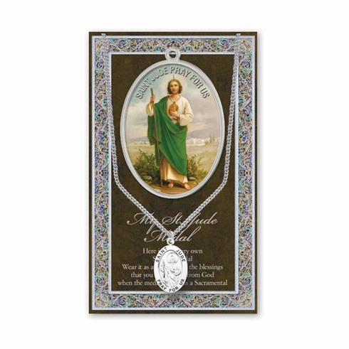 St Jude Pewter Medal Necklace with Prayer Pamphlet by Hirten