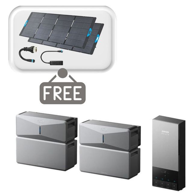 2x Anker SOLIX E10 Home Backup Systems and Power Dock Kit - 12kWh - With 2x Free 400W Panel, Power Strip and AC Generator Cable
