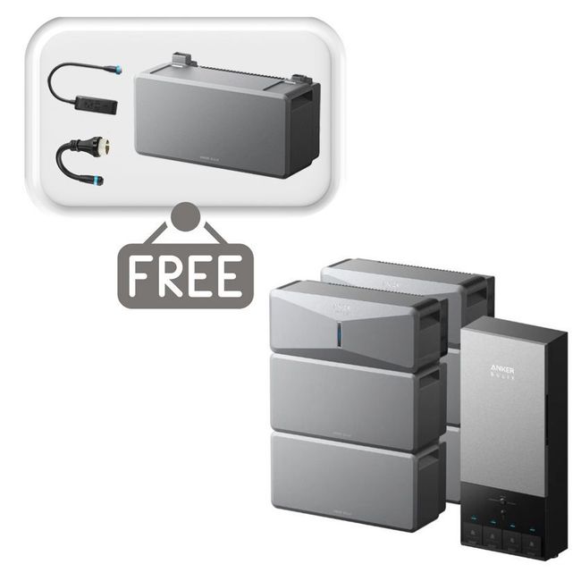 2x Anker SOLIX E10 Home Backup Systems with 2x Extra Expansion Batteries and Power Dock Kit - 24kWh - With Free Expansion Battery, AC Generator Cable and Power Strip