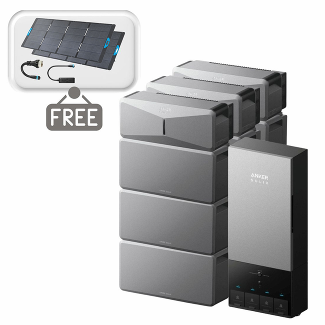 3x Anker SOLIX E10 Home Backup Systems with 3x Extra Expansion Batteries and Power Dock Kit - 36kWh - With 2x Free 400W Panels, Power Strip and AC Generator Cable