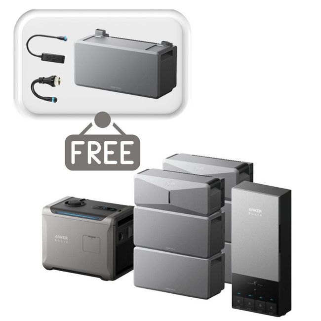 2x Anker SOLIX E10 Smart Home Backup Systems Plus 2x Expansion Batteries - 24 kWh - with Smart Generator 5500 - Tri Fuel & Power Dock - With Free Expansion Battery, AC Generator Cable and Power Strip
