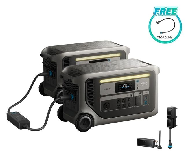 2x Anker SOLIX F3000 Portable Power Station and Power Saver Kit - 6144 Watt Hours - Includes FREE TT-30 Cable