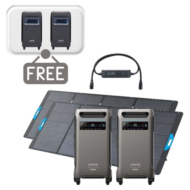 2x Anker SOLIX F3800 Plus Solar Generator 12 kW Double Power Hub Kit - With 2x 400W Anker Solar Panels - Includes 2x FREE Protective Covers