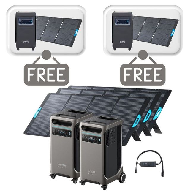2x Anker SOLIX F3800 12 kW Double Power Hub Solar Generator Kit - With 1200W Solar Panel - Includes 2x FREE Protective Covers & 2x FREE 400W Solar Panels