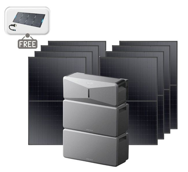 Anker SOLIX E10 Smart Home Solar Backup with 2x Expansion Batteries - 12kWh and 3200 Watts of Solar - With Free 400W Panel Power Strip and AC Generator Cable