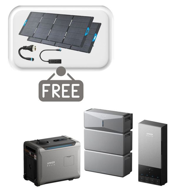 Anker SOLIX E10 Smart Home Backup System Plus Expansion Battery - 12 kWh - with Smart Generator 5500 - Tri Fuel & Power Dock - With 2x Free 400W Panels, Power Strip and AC Generator Cable