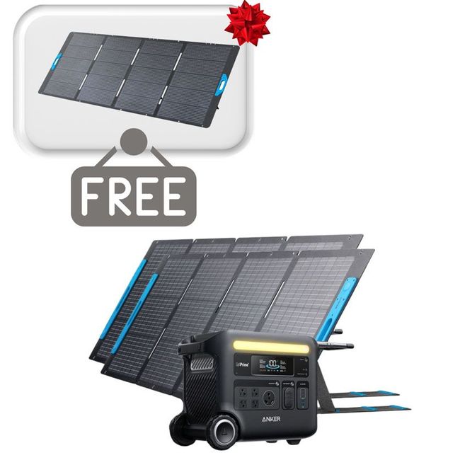Anker SOLIX F2600 Portable Solar Generator with 2x 200W Anker Solar Panels - 2560Wh - 2400W - Includes a FREE 200W Solar Panel