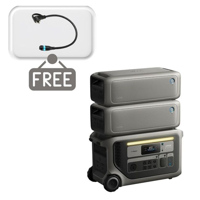 Anker SOLIX F3000 Portable Power Station with 2x BP3000 Expansion Batteries - 9216 Watt Hours - Includes Free Gas Generator Adapter