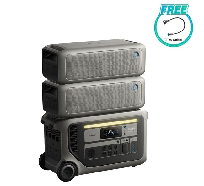 Anker SOLIX F3000 Portable Power Station with 2x BP3000 Expansion Batteries - 9216 Watt Hours - Includes FREE TT-30 Cable