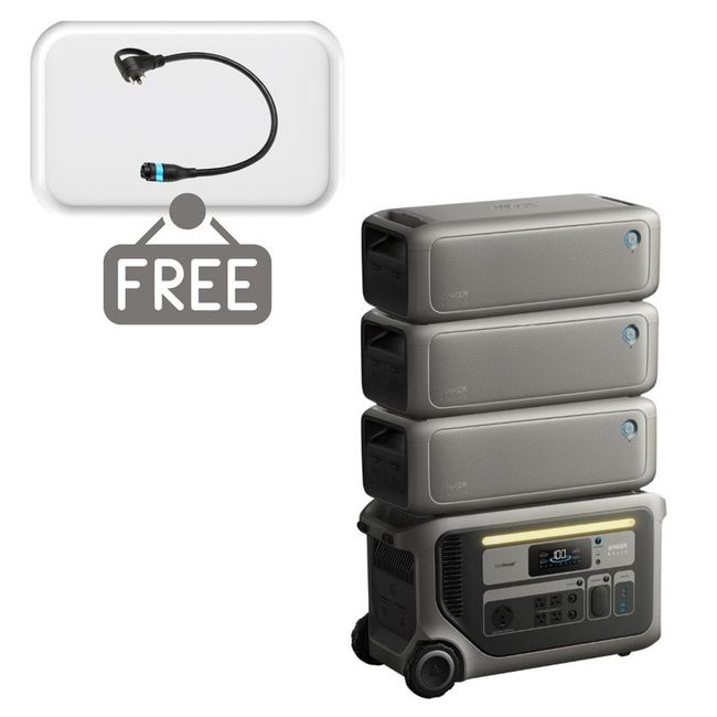 Anker SOLIX F3000 Portable Power Station with 3x BP3000 Expansion Batteries - 12,288 Watt Hours - Includes Free Gas Generator Adapter