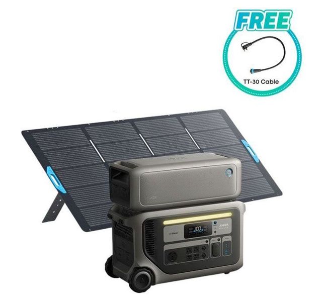 Anker SOLIX F3000 Portable Solar Generator Kit with BP3000 Expansion Battery (6144Wh) and an Anker Foldable 400W Solar Panel - Includes FREE TT-30 Cable