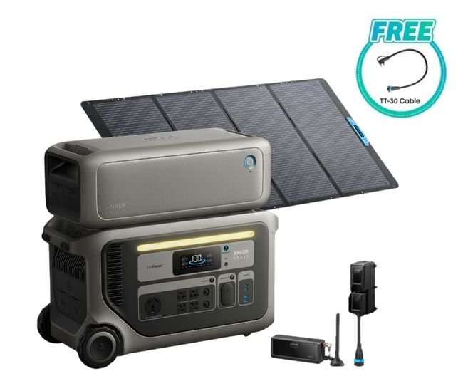 Anker SOLIX F3000 Portable Solar Generator Kit with Expansion Battery, Anker Foldable 400W Solar Panel and Power Saver Kit - Includes FREE TT-30 Cable