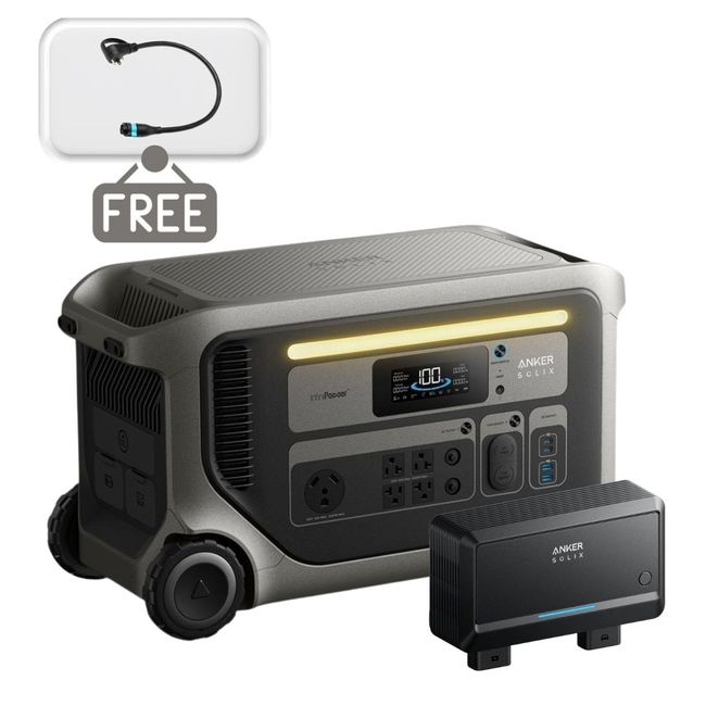 Anker SOLIX F3000 Portable Power Station with Alternator Charger - 3072 Watt Hours - Includes Free Gas Generator Adapter