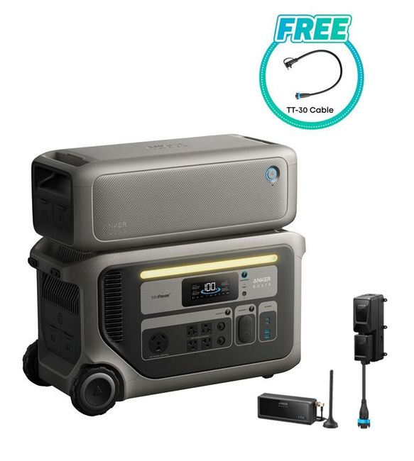 Anker SOLIX F3000 Portable Power Station with BP3000 Expansion Battery - 6144 Watt Hours and Power Saver Kit - Includes FREE TT-30 Cable