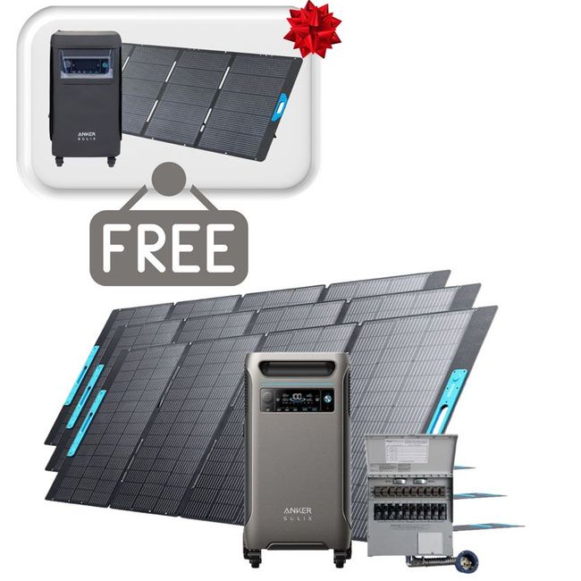 Anker SOLIX F3800 Solar Generator Home Transfer Kit - 3840Wh - With 3x 400W Solar Panels - Includes FREE Protective Cover & 1x FREE 400W Solar Panel