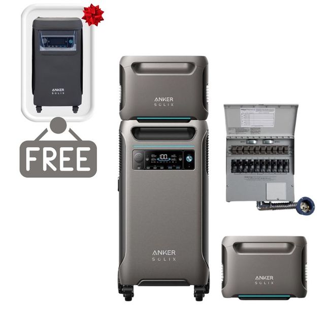 Anker SOLIX F3800 Portable Power Station with 2x Expansion Batteries and Transfer Switch - 11.52 KWh - Includes 1x FREE Protective Cover