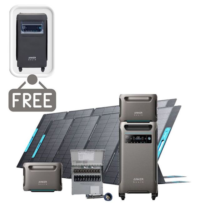 Anker SOLIX F3800 Portable Power Station with 2x Expansion Batteries, 2x 400W Foldable Solar Panels and Transfer Switch - 11.52 KWh - Includes FREE Protective Cover