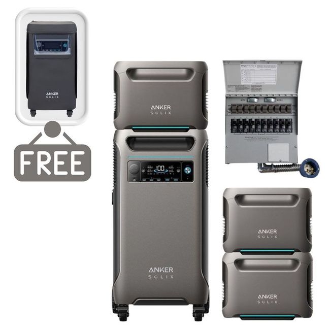 Anker SOLIX F3800 Portable Power Station with 3x Expansion Batteries and Transfer Switch - 15.36 KWh - - Includes FREE Protective Cover