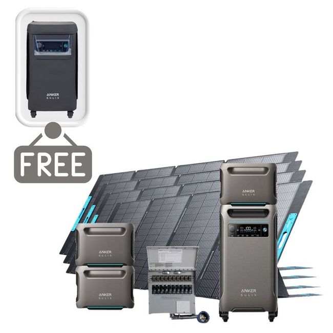 Anker SOLIX F3800 Portable Power Station with 3x Expansion Batteries, 4x 400W Foldable Solar Panels and Transfer Switch - 15.36 KWh - Includes FREE Protective Cover