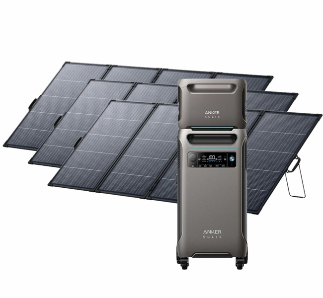 Anker SOLIX F3800 Portable Power Station with Expansion Battery and 3x 400W Bifacial Solar Panels - 7680 Watt Hours
