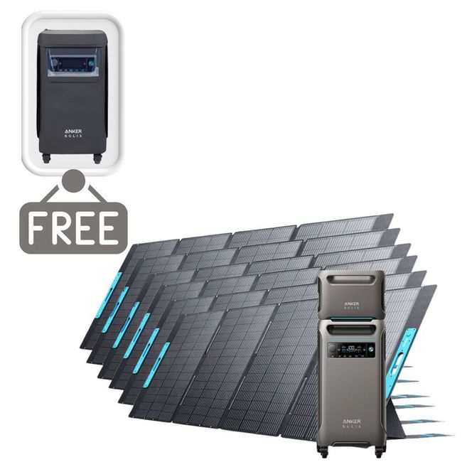 Anker SOLIX F3800 Portable Power Station with Expansion Battery and 6x 400W Foldable Solar Panels - 7680 Watt Hours - Includes FREE Protective Cover