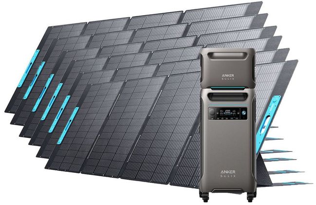 Anker SOLIX F3800 Portable Power Station with Expansion Battery and 6x 400W Foldable Solar Panels - 7680 Watt Hours