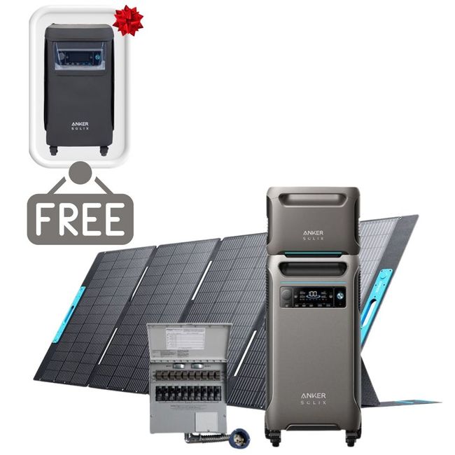 Anker SOLIX F3800 Portable Power Station with Expansion Battery, 400W Foldable Solar Panel and Transfer Switch - 7680 Watt Hours - Includes FREE Protective Cover