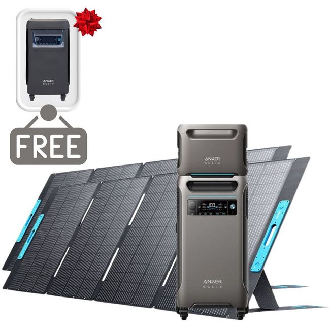 Anker SOLIX F3800 Portable Power Station with Expansion Battery and 2x 400W Foldable Solar Panels - 7680 Watt Hours - Includes FREE Protective Cover