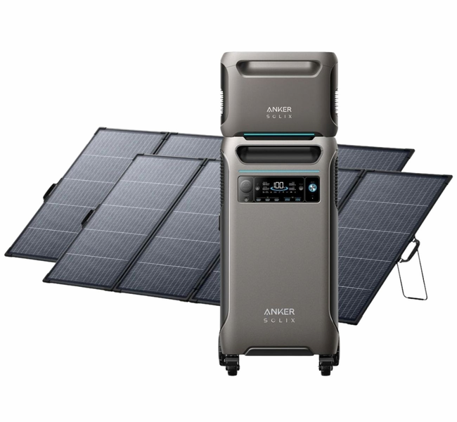 Anker SOLIX F3800 Portable Power Station with Expansion Battery and 2x 400W Bifacial Solar Panels - 7680 Watt Hours