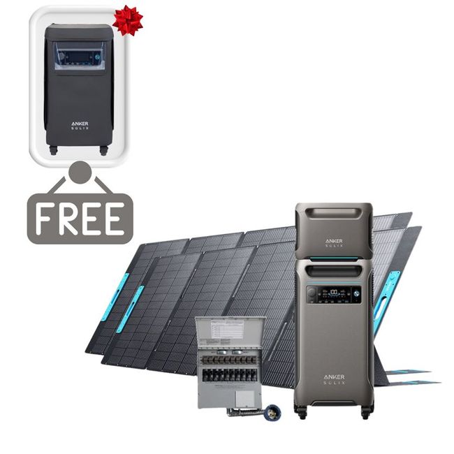 Anker SOLIX F3800 Portable Power Station with Expansion Battery, 2x 400W Foldable Solar Panels and Transfer Switch - 7680 Watt Hours - Includes FREE Protective Cover