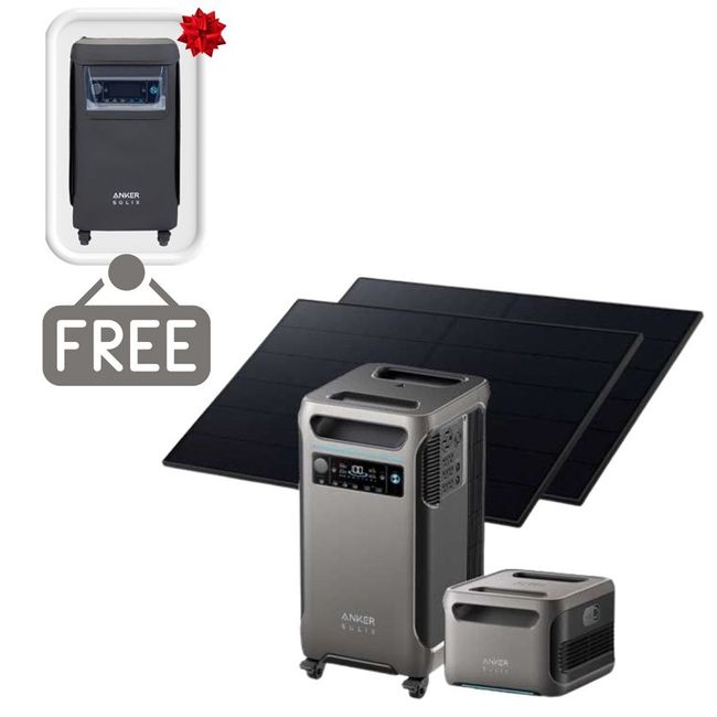 Anker SOLIX F3800 Solar Generator with Expansion Battery and 2x 410W Rigid Solar Panels - 7680 Watt Hours - Includes FREE Protective Cover