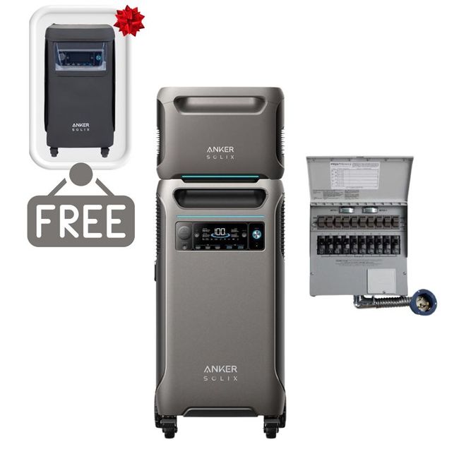Anker SOLIX F3800 Portable Power Station with Expansion Battery and Transfer Switch - 7.68 KWh - Includes FREE Protective Cover
