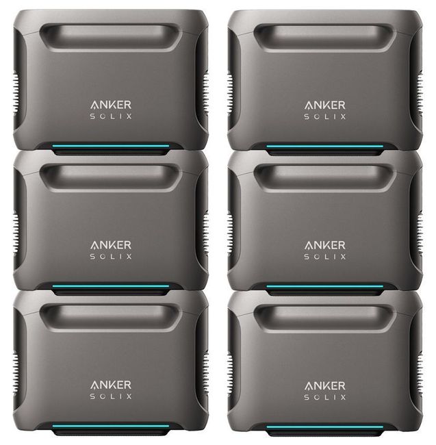 6x Anker SOLIX F3800 Expansion Battery - 3840 Watt Hours