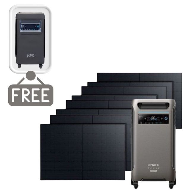 Anker SOLIX F3800 Plus Solar Generator Kit - 3840 Watt Hours - With 8x 410W Rigid Solar Panels - Includes FREE Protective Cover