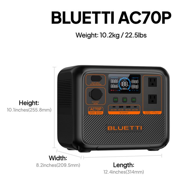 Bluetti AC70P Portable Power Station - 1000W - 864Wh