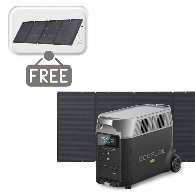 EcoFlow Delta Pro Portable Solar Generator Kit - With 400 Watts of Solar - Includes a FREE 220 Watt Bifacial Solar Panel