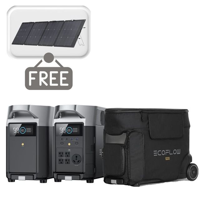 EcoFlow Delta Pro Portable Power Station & Delta Pro Expansion Battery Kit - 7200 Watt Hours - Free Waterproof Bag - Includes a FREE EcoFlow 220W Bifacial Portable Solar Panel